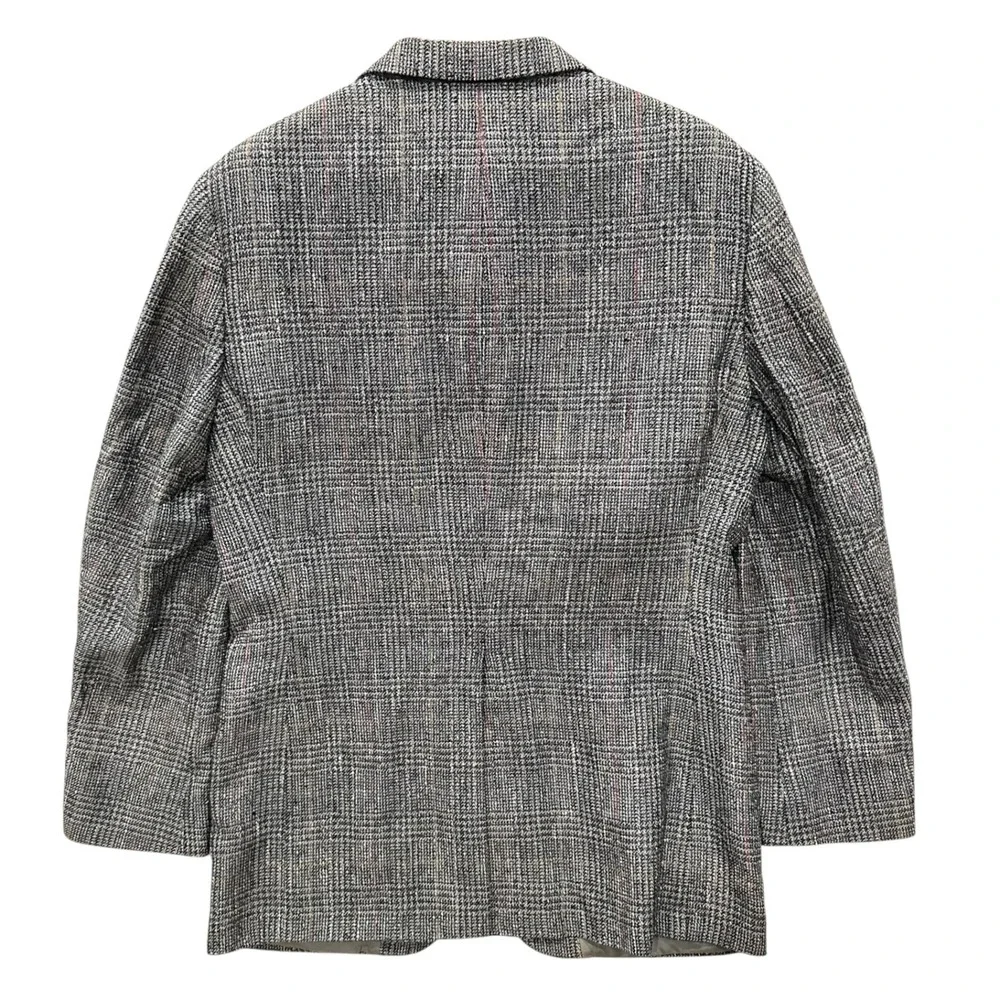 Vtg Pure Silk Tweed Glen Plaid Blazer Mens 40R Grey Sport Coat Two Button
